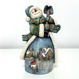 Roman Inc Snowman 8.5” Carved Village Snow Scene Figurine Folk Art Holiday Decor